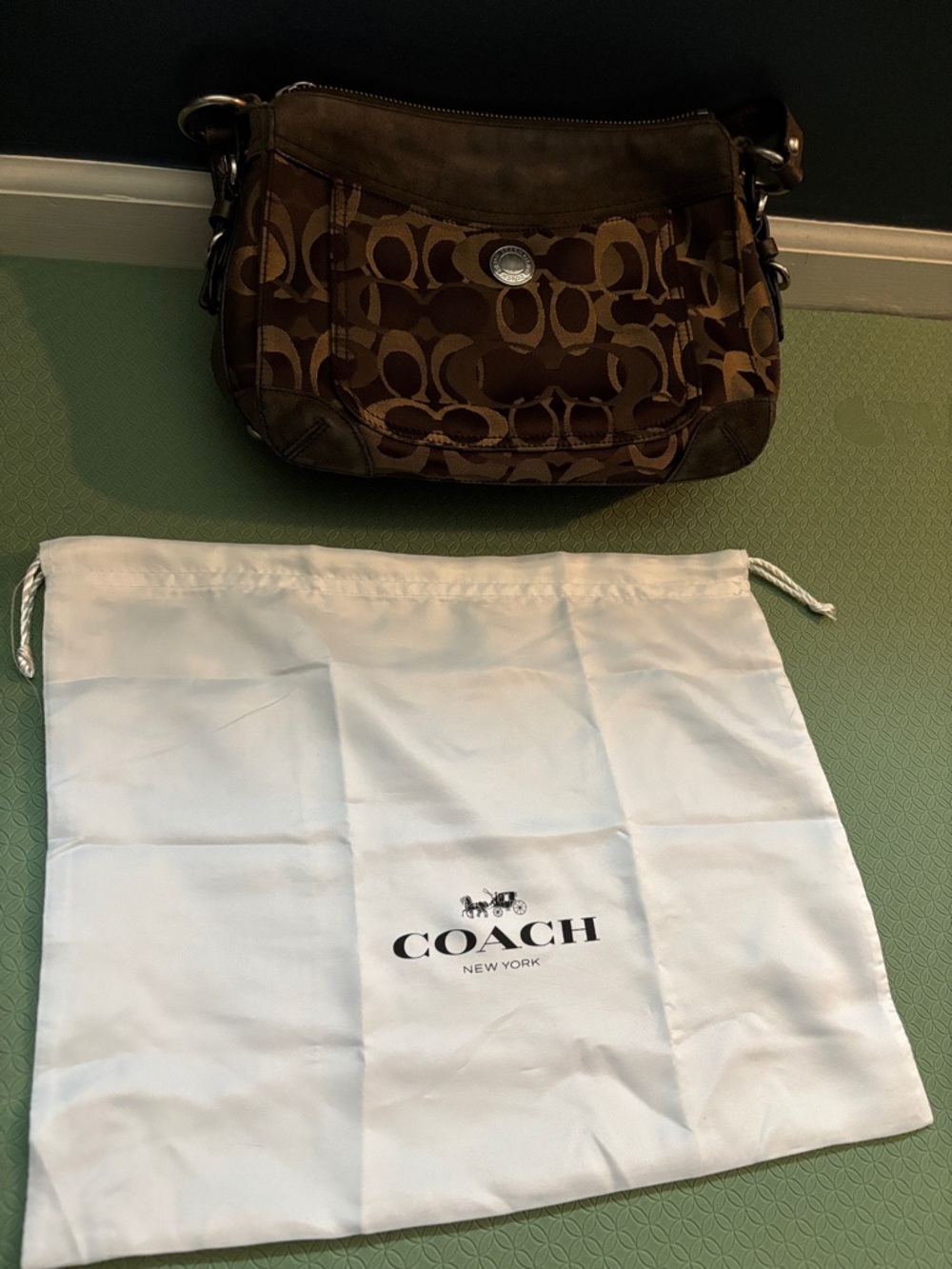 Coach Brown Signature Canvas Shoulder Bag with Leather Trim